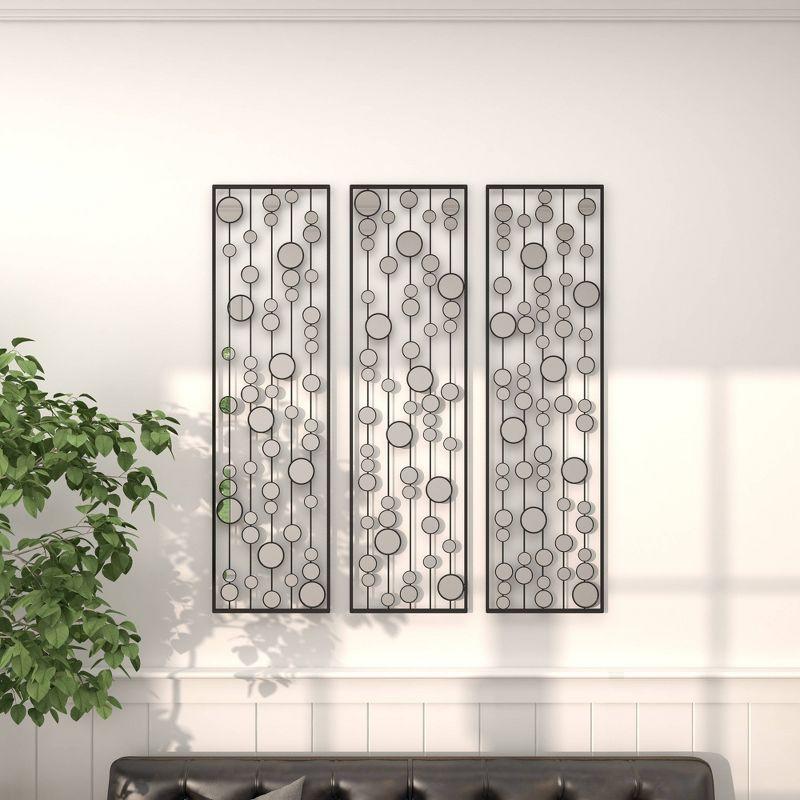 Mercer41 Metal Geometric Black Wall Decor with Round Mirror Accents Set