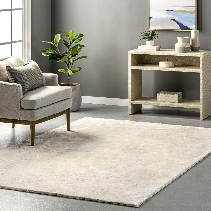 Cream Square Easy-Care Synthetic Shag Rug