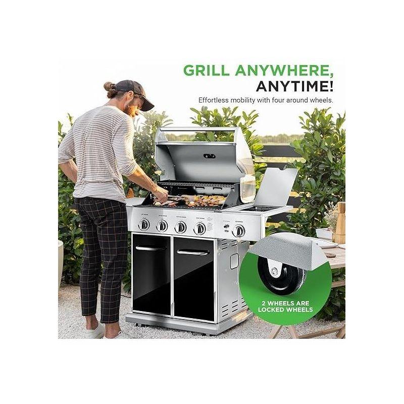 NutriChef Stainless Steel Heavy-Duty 5-Burner Propane Gas Grill, 52,000 BTU Grilling Capacity