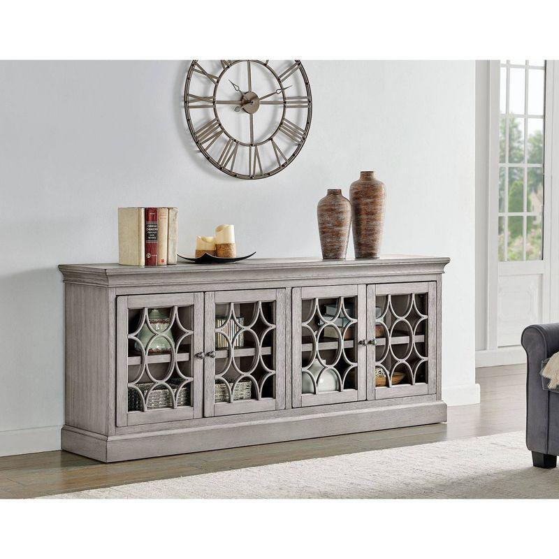 72" Gray Wood Four Door TV Console with Glass Panels