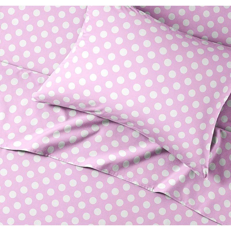 CGK Linens Kids 4 Piece Microfiber Sheet Set in Purple Dots, Size Full