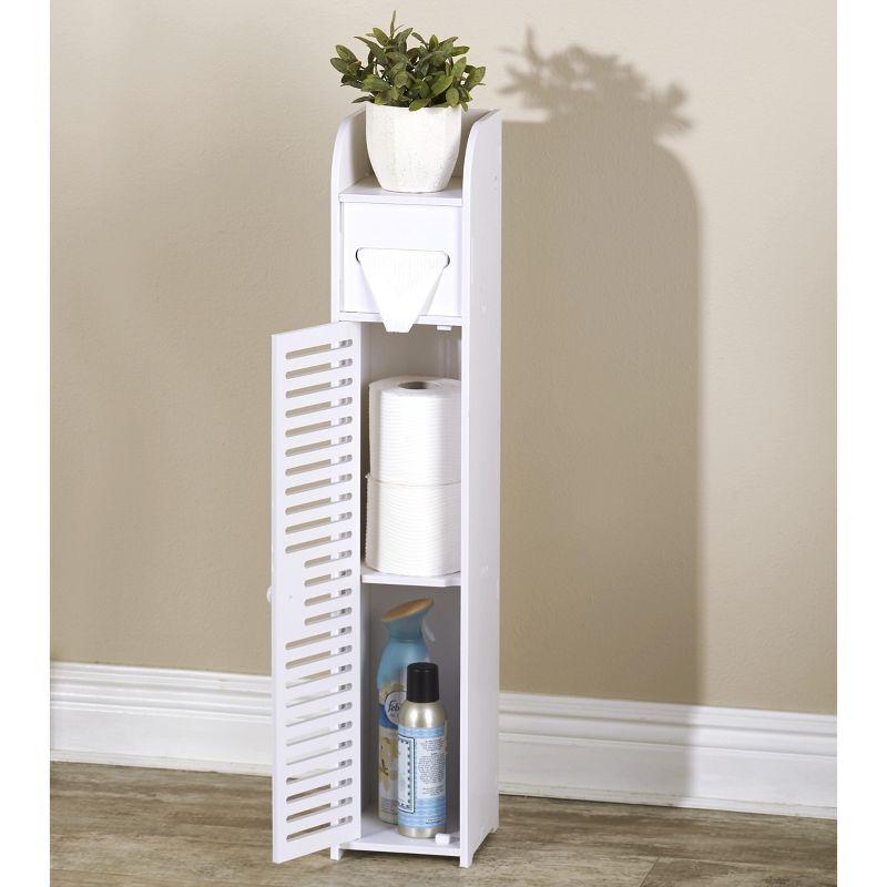 Slim White PVC Freestanding Bathroom Storage Cabinet