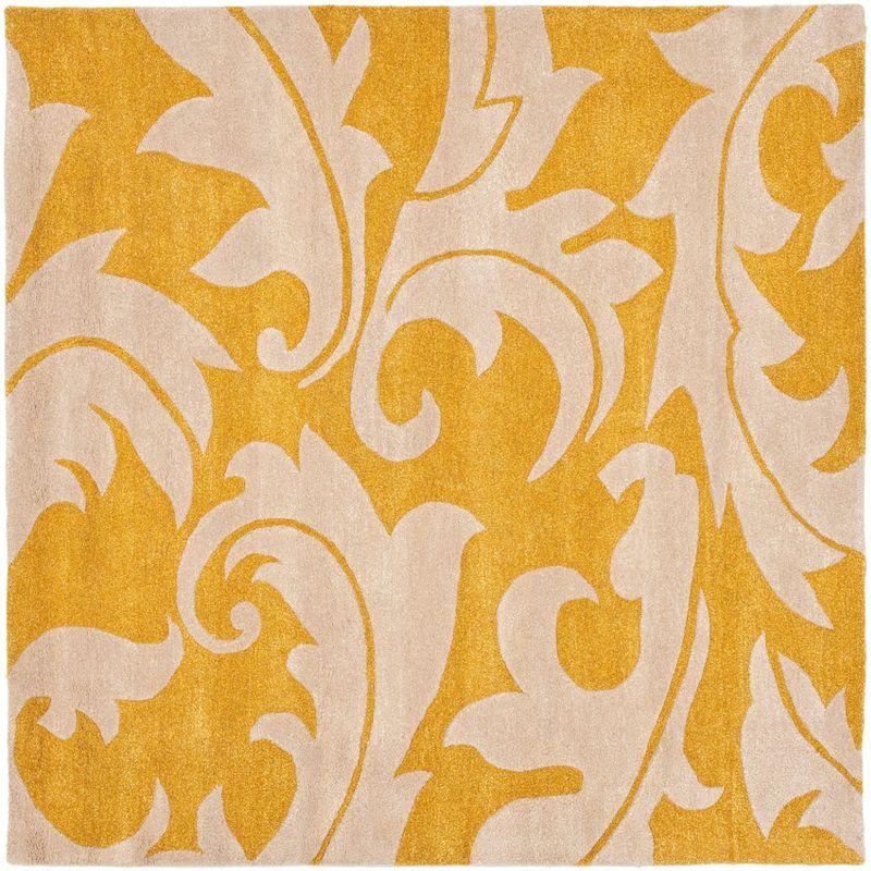 Elegant Gold & Ivory Square Tufted Wool Area Rug - 6' x 6'