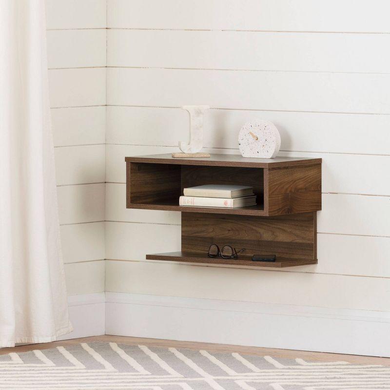 South Shore Sazena Modern Floating Nightstand in Natural Walnut