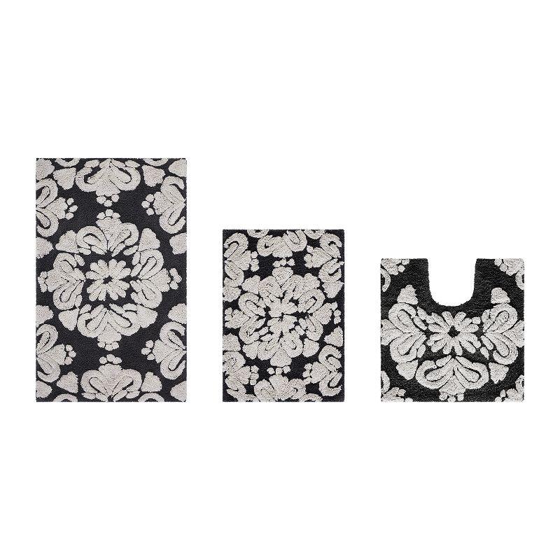 Better Trends Medallion 100% Cotton Tufted Non- Slip Backing 3 PC (17"x24"|20"x20"|21"x34") Bath Rug Set - Charcoal