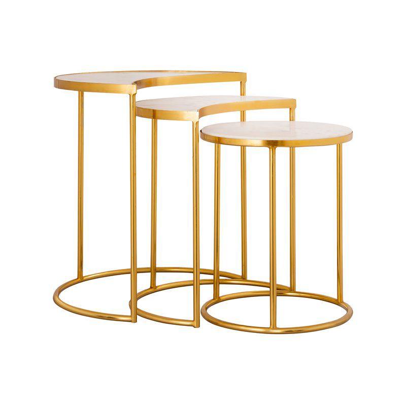 TOV Furniture Crescent 19"H Modern Iron Metal Side Table in White/Gold