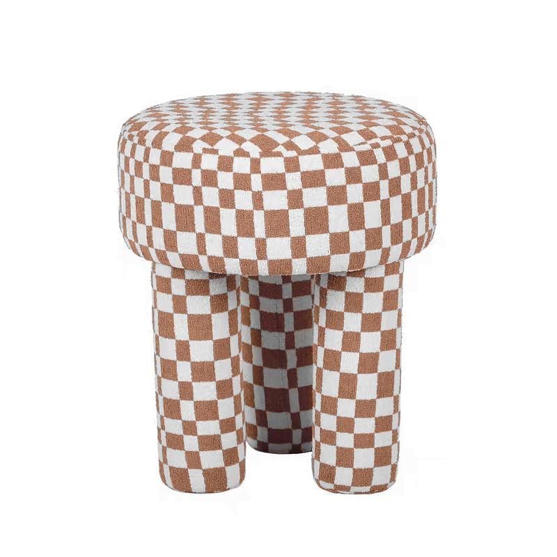 TOV Furniture Claire Checkered Boucle Ottoman Stool in Brown and White