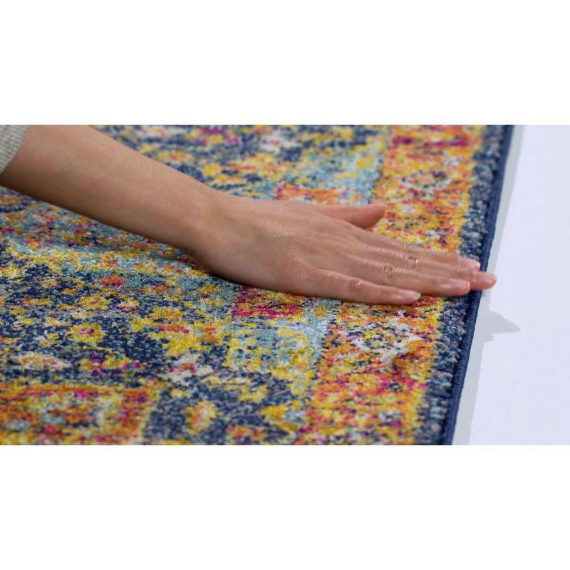 Reversible Hand-Knotted Blue and Orange Synthetic Area Rug - 2'2" X 4'