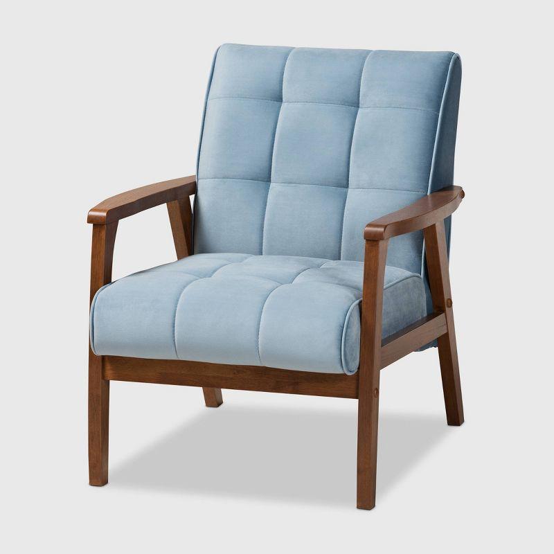 Asta Velvet Upholstered Armchair: Baxton Studio, Mid-Century Modern Design, Rubberwood Frame