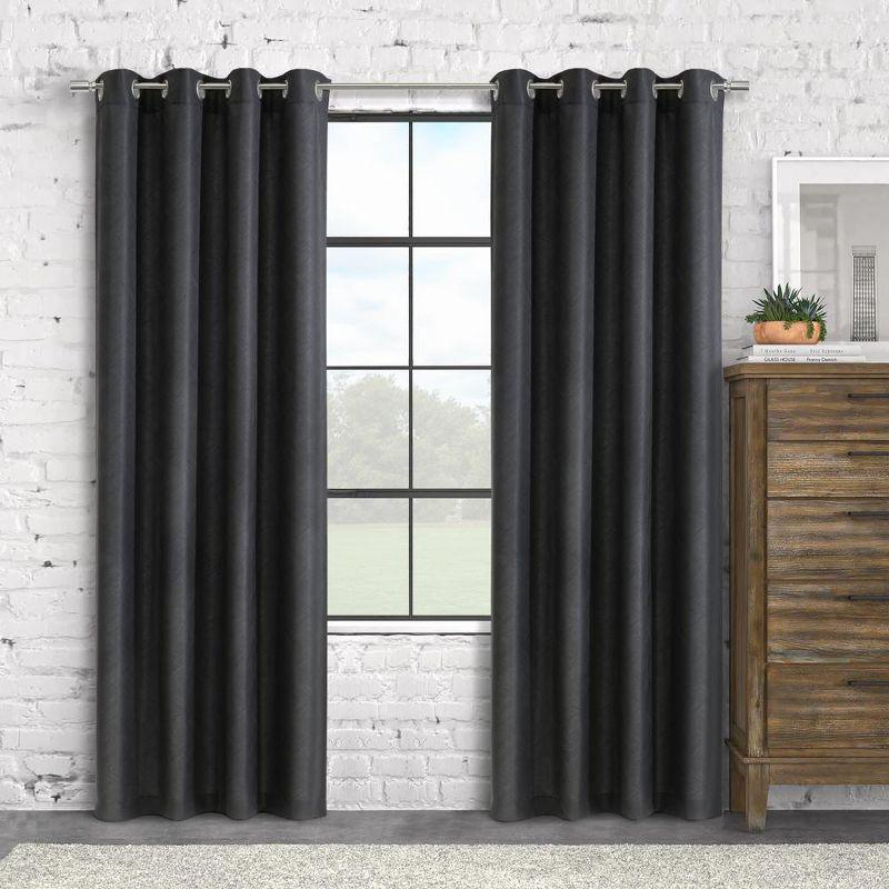 Habitat Abstract Light Filtering Exclusive Geometric Jacquard Grommet Curtain Panel 52" x 84" Charcoal