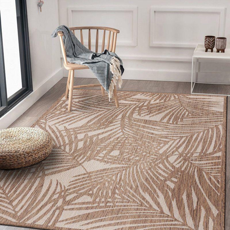 World Rug Gallery Contemporary Palm Leaf Textured Flat Weave Indoor/Outdoor Area Rug - BROWN 5' X 7'