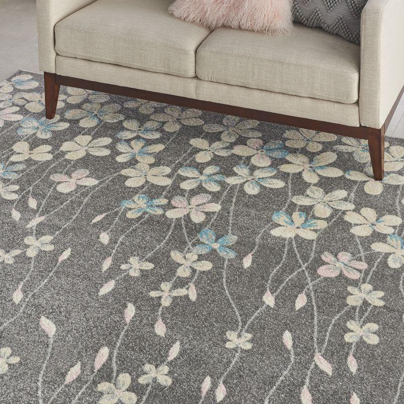 Tranquil Blossom Grey/Beige Viscose Floral Runner Rug 2'3" x 7'3"