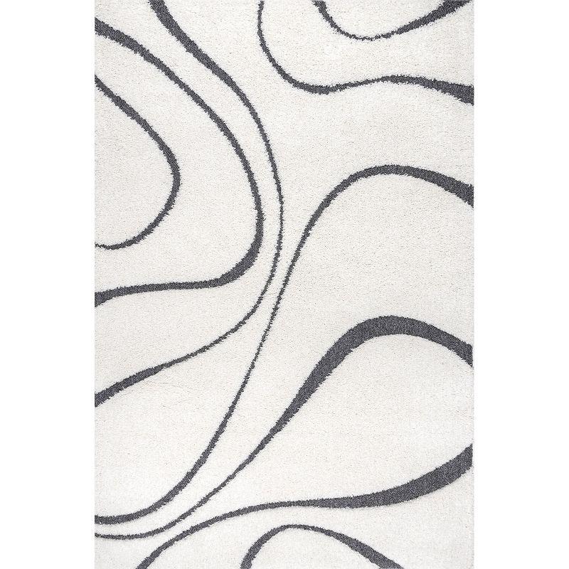 Nuloom Carolyn Abstract 7x9 Shag Indoor Area Rug for Living Room Bedroom Dining Room Nursery, Beige/Grey