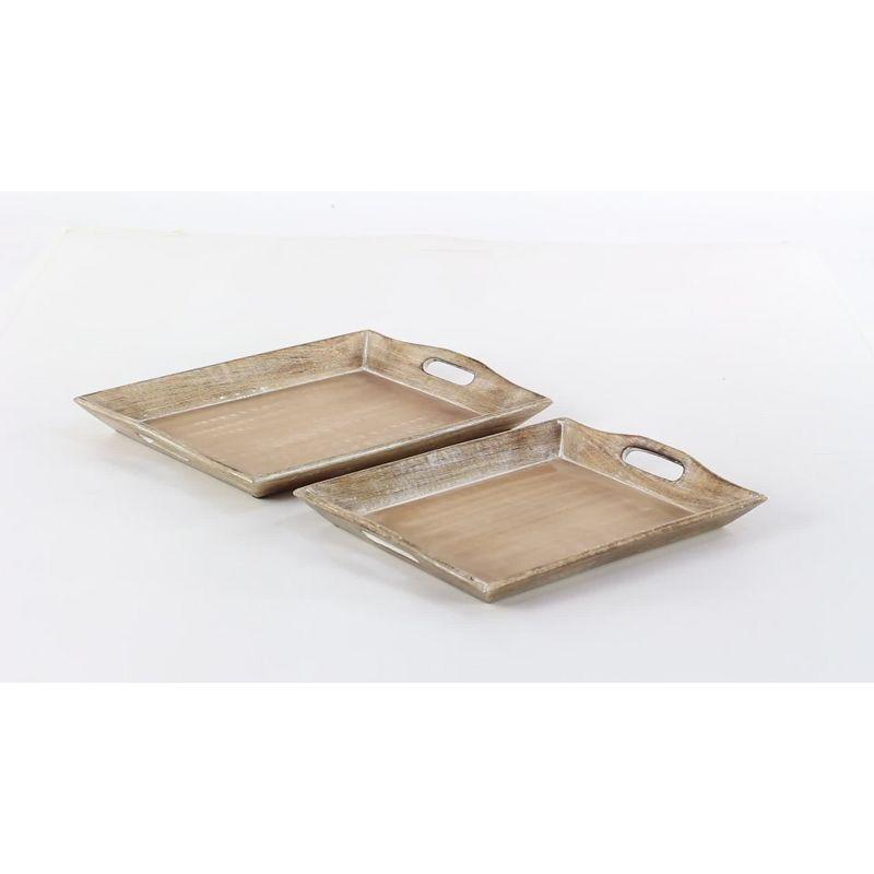 Set of 2 Brown Whitewashed Mango Wood Serving Trays