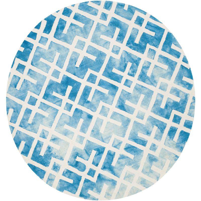 Handmade Dip Dye Luxurious Wool Round Rug in Blue Ivory