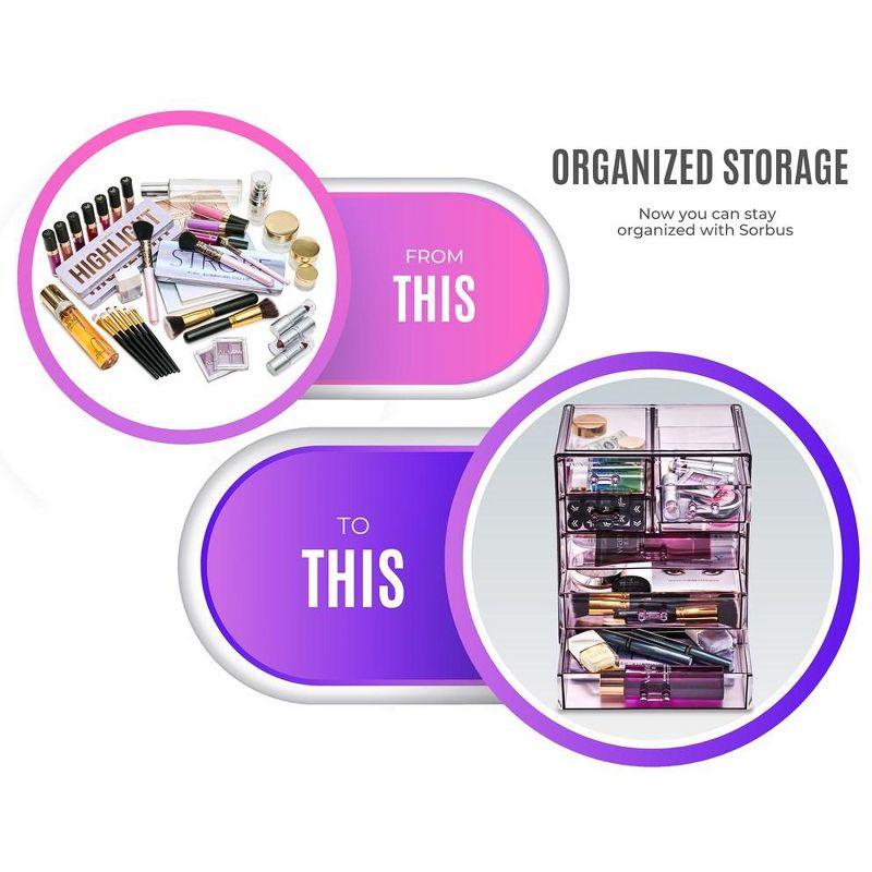 Sorbus Acrylic Makeup Organizer Case - Big Clear Makeup Organizer for Vanity, Bathroom, College Dorm, Closet, Desk (Purple)