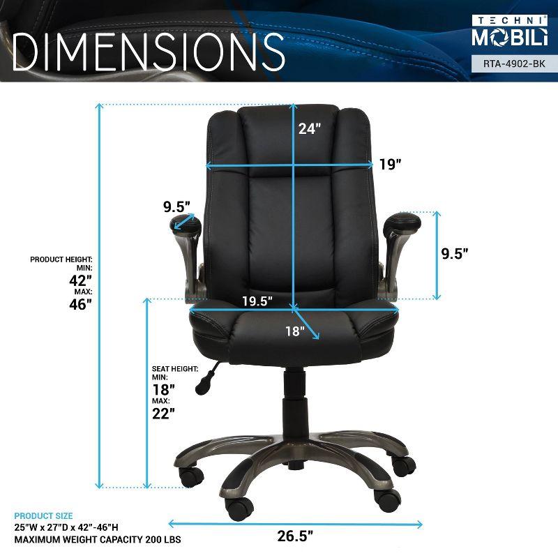 Medium Back Manager Chair with Flip-up Black - Techni Mobili: Stitched Techniflex, Built-in Support, 5-Star Base