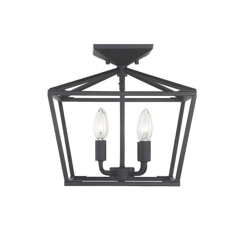 Matte Black 4-Light Semi-Flush Mount Lantern