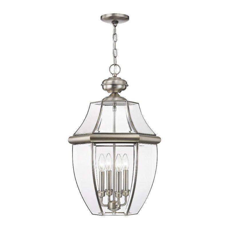 Monterey Brushed Nickel 4-Light Outdoor Pendant with Clear Beveled Glass