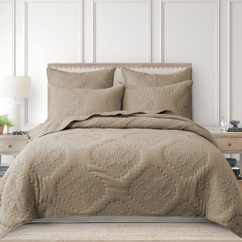Muslin Stitch Taupe King Quilt Set - Levtex Home