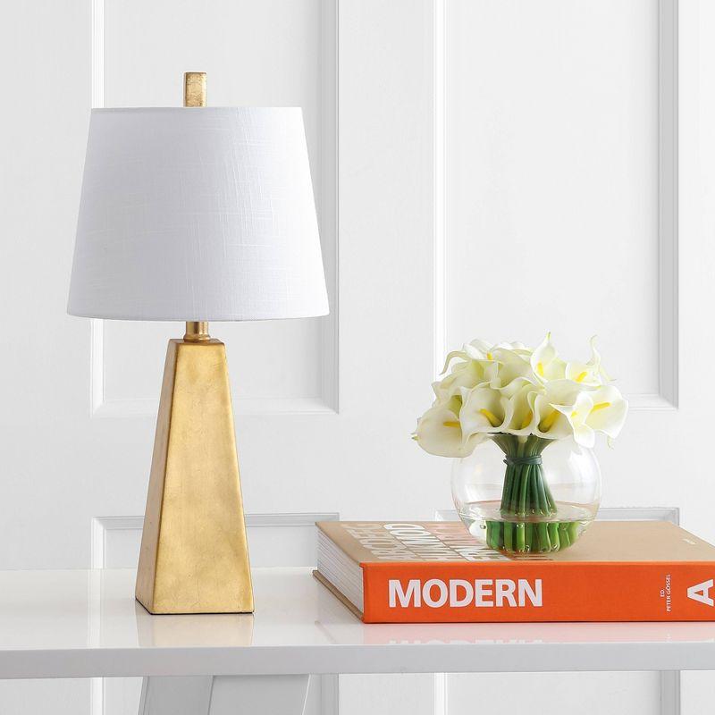 JONATHAN Y 20.5" Alexis Resin Table Lamp (Includes LED Light Bulb) Gold: Modern Geometric Pyramid Base, Silk-Wrapped Cord