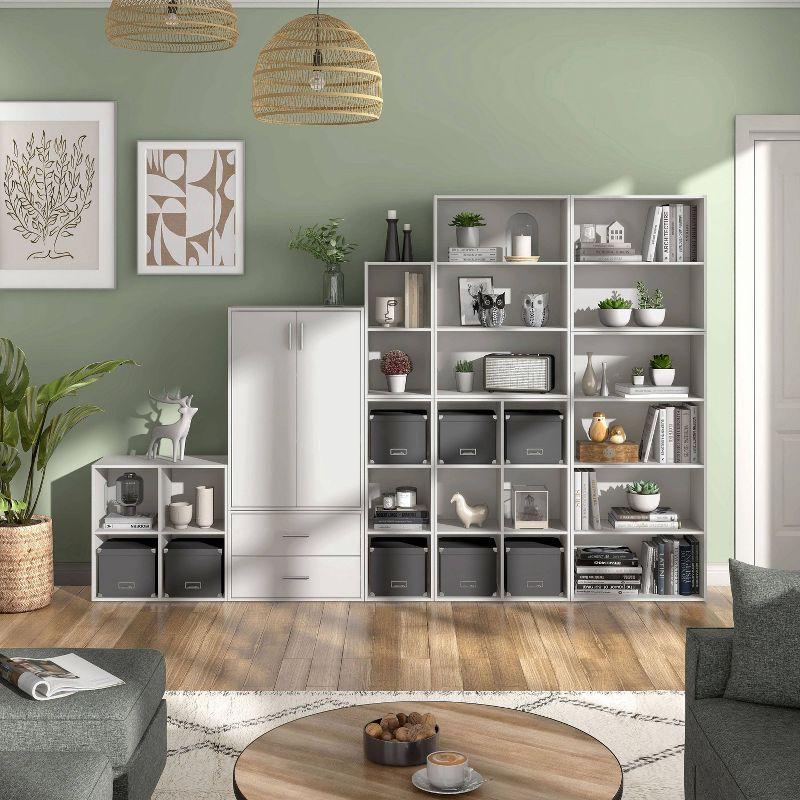 White Stackable MDF 3-Tier Bookcase with Doors