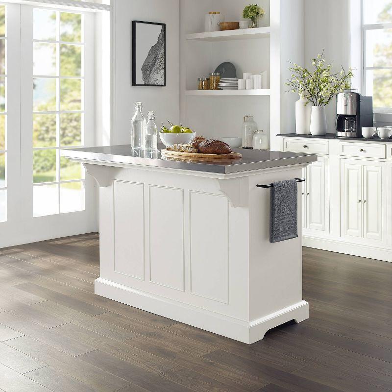 Julia White Kitchen Island with Stainless Steel Top