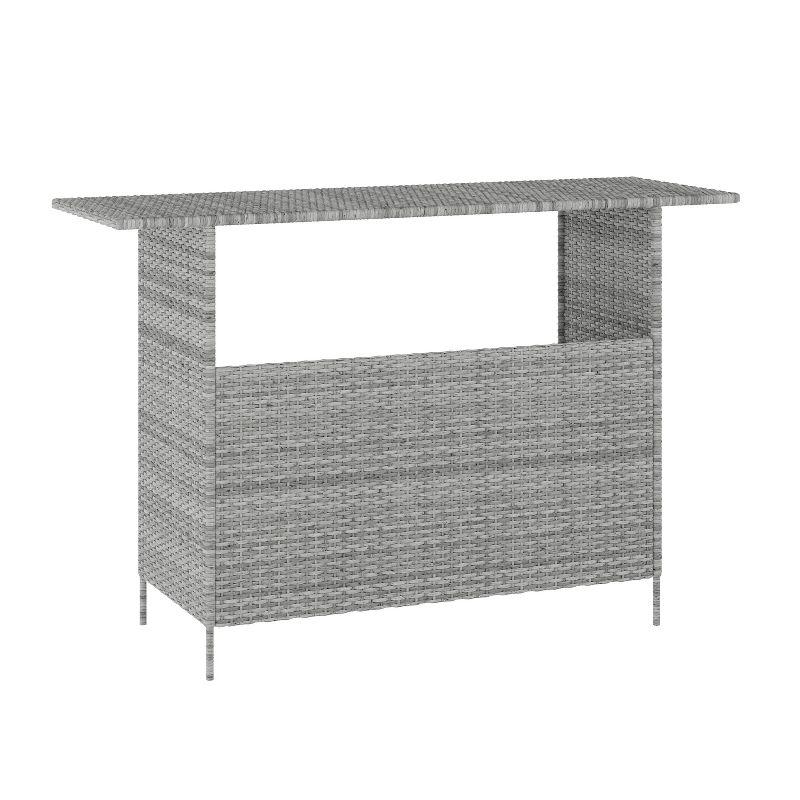 Flash Furniture Marco Indoor/Outdoor Patio Wicker Rattan Bar Counter Table with 2 Shelves, Gray
