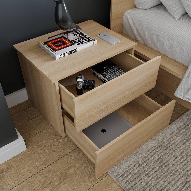 Nexera James 2 Drawers Nightstand Natural Blonde Oak: Modern Lacquered Wood Composite, 1 Year Warranty