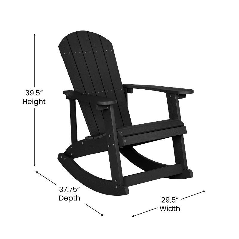 Flash Furniture Set of 2 Savannah Commercial Grade All-Weather Poly Resin Wood Adirondack Rocking Chairs with Side Table in Black