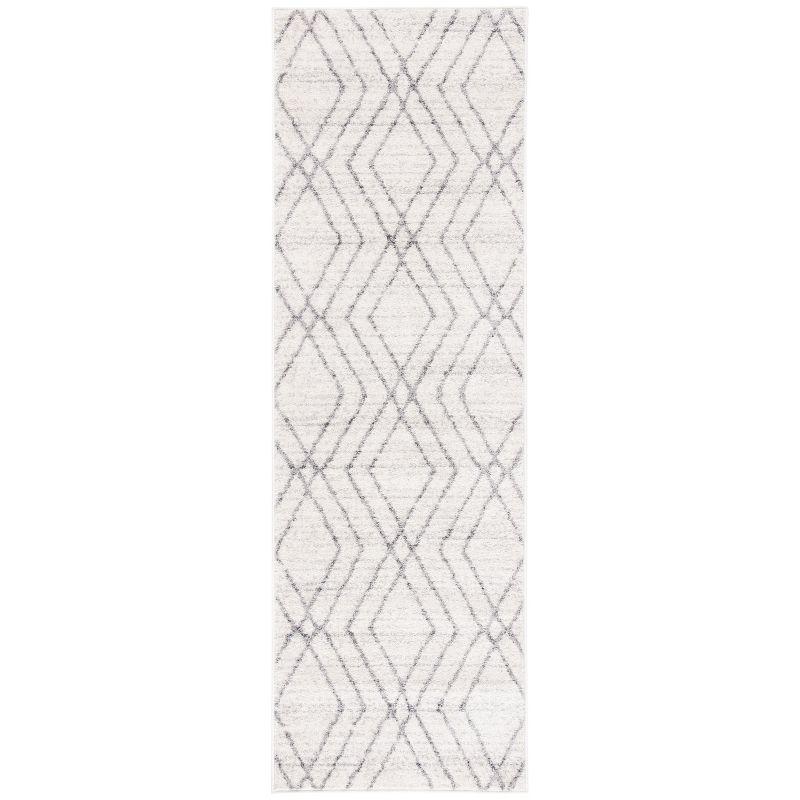 Ivory and Gray Geometric Synthetic Runner Rug 2'6" x 6'