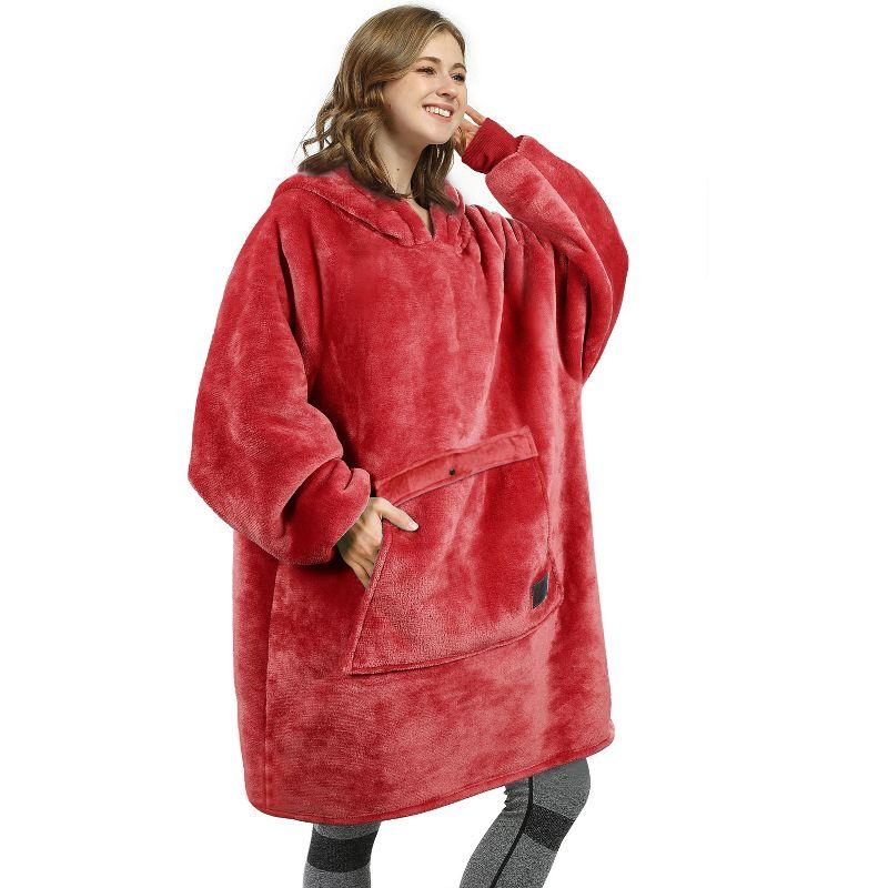 Catalonia Oversized Hoodie Blanket Sweatshirt, Warm Sherpa Giant Pullover with Front Pocket for Men Women