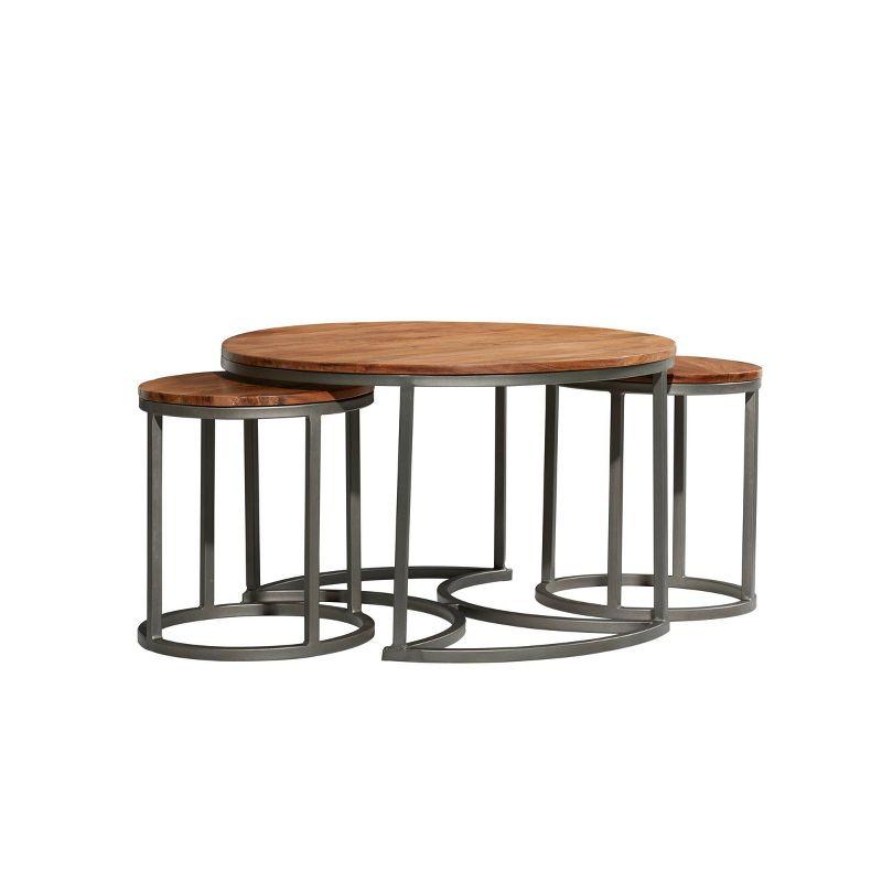 Contemporary Round Wood & Metal Nesting Coffee Table Set