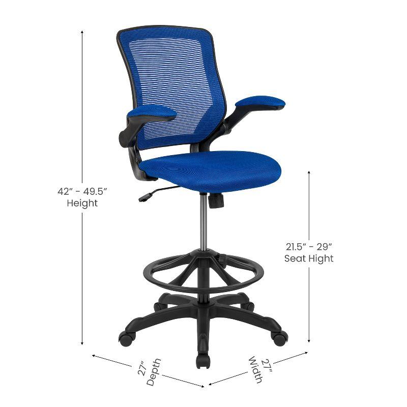 Flash Furniture Mid-Back Mesh Ergonomic Drafting Chair with Adjustable Foot Ring and Flip-Up Arms