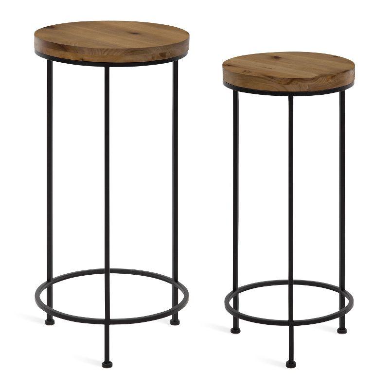 Kate and Laurel Espada Round Metal Nesting Table, 2 Piece, Rustic Brown and Black