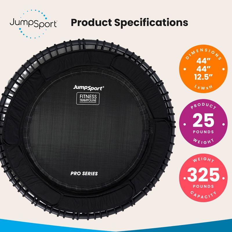 JumpSport PRO Indoor Heavy Duty Lightweight 44 Inch Folding Fitness Trampoline with Arched Legs and 7 Adjustable Tension Settings