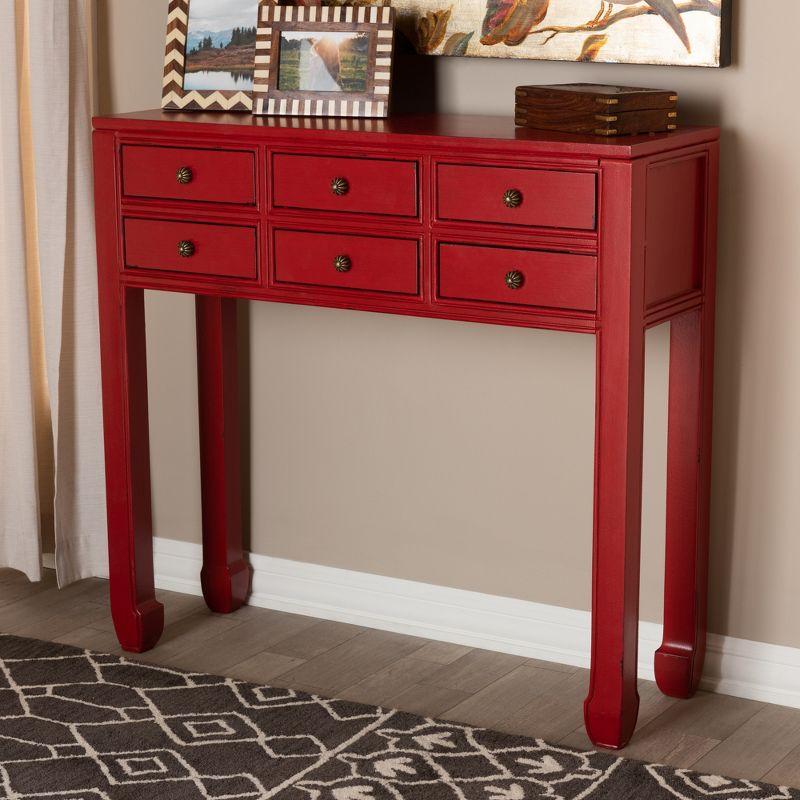 Pomme Accent 6 Drawer Console Table Red - Baxton Studio