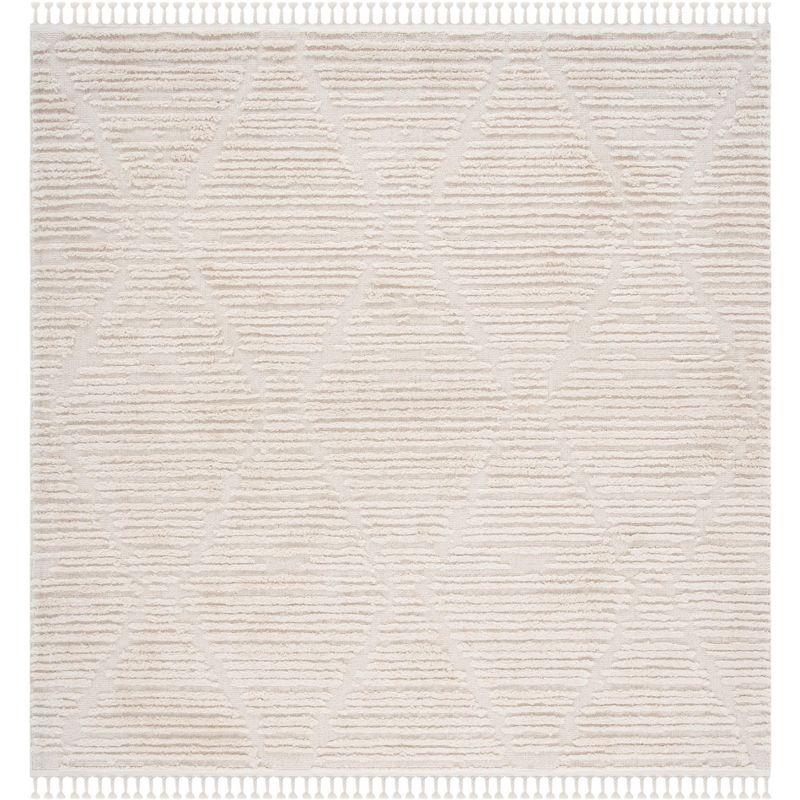 Nomadic Artistry 8' Square Beige Wool & Synthetic Boho-Chic Area Rug