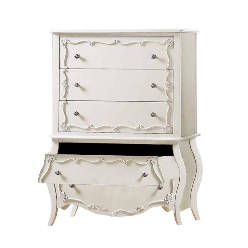 Edalene 37" Decorative Storage Drawers Pearl White - Acme Furniture: Clear Rosette Knobs, Floral Felt-Lined, Nickel Rose Hardware