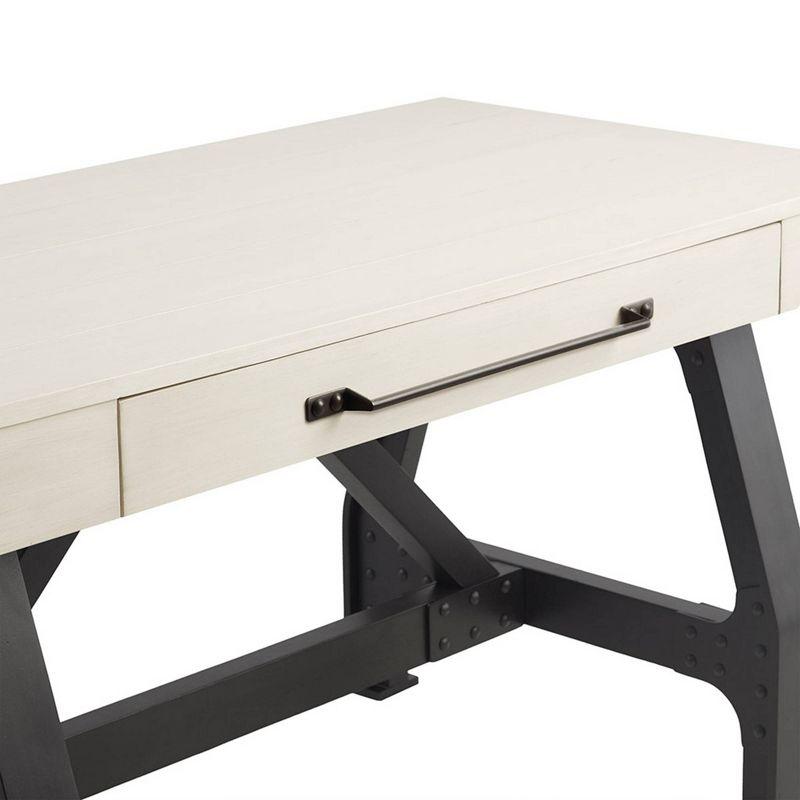 Lancaster Desk Reclaimed White: Ink+Ivy, Graphite Solid Wood Base, Large Drawer, Antique Cream Finish