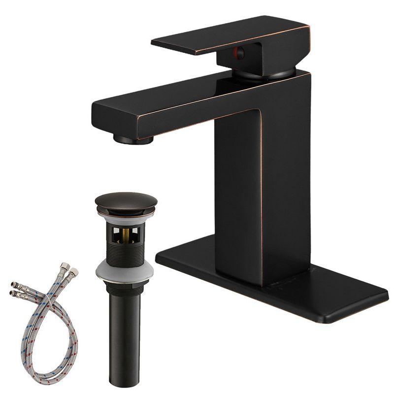 Oil-Rubbed Bronze Single-Handle Low-Arc Bathroom Faucet with Pop-Up Drain