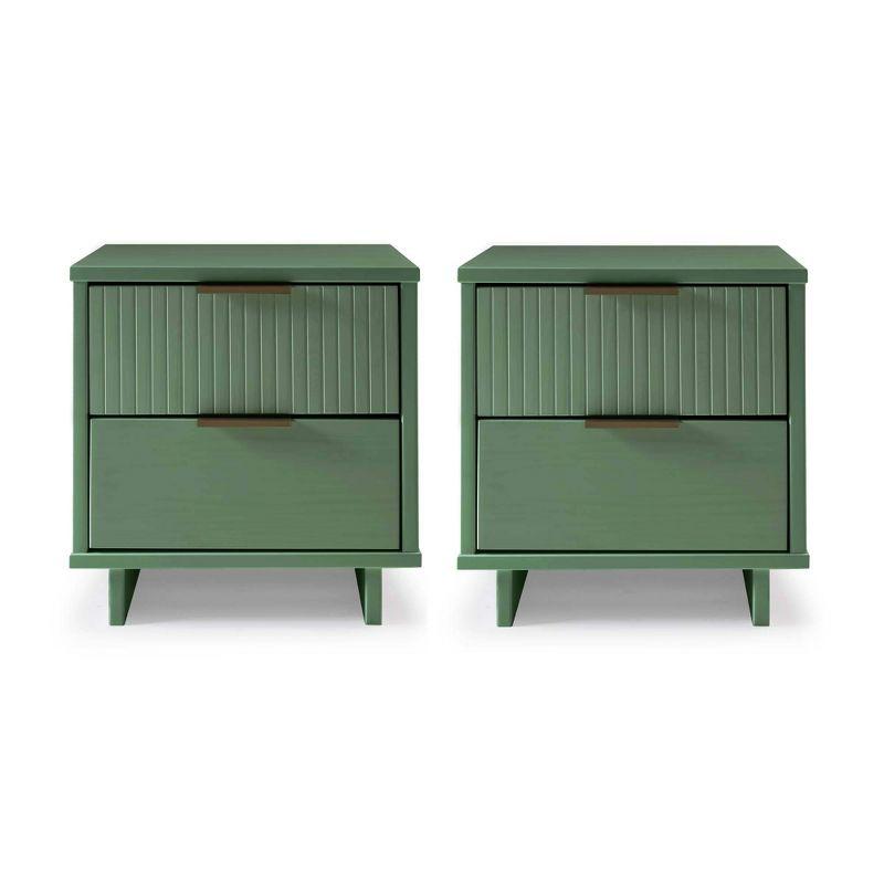 Manhattan Comfort Set of 2 Granville 2 Drawer Nightstands Sage Green: Modern Design, Soft Close, Metal Handles