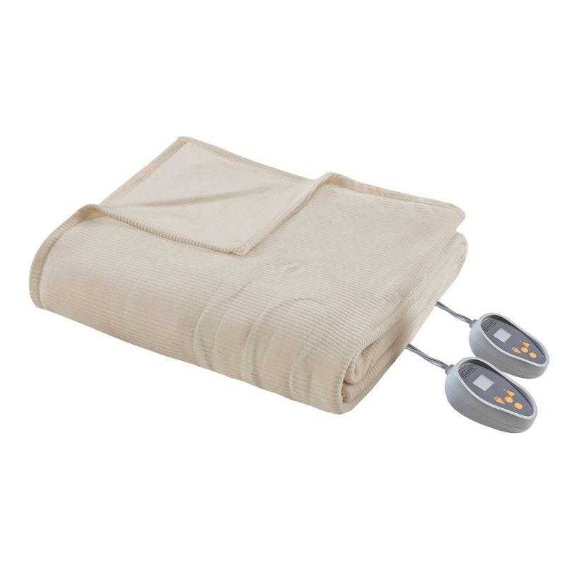 Soft Beige Full-Size Reversible Micro Fleece Heated Blanket