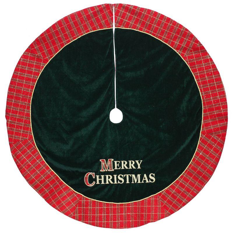 48" Red and Green Plaid Velvet Christmas Tree Skirt