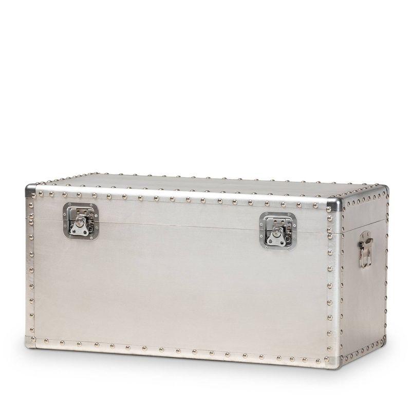 Baxton Studio Serge Metal Storage Trunk Silver: No Assembly, Spot Clean, 150lb Capacity, All Ages