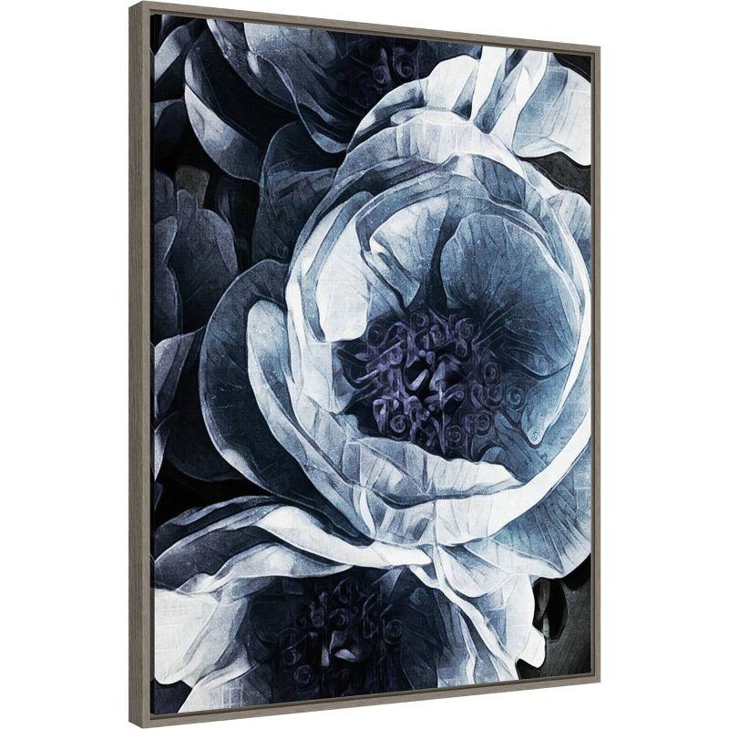 22" x 30" Peony Blue Petals III by Ashley Aldridge Framed Canvas Wall Art Gray Wash - Amanti Art: Modern Lithograph, Sawtooth Back