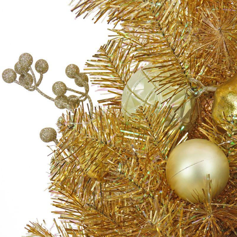 The Holiday Aisle® 36" Merry Christmas Decorated Gold Table Top Tree, 35 Warm White LED Lights