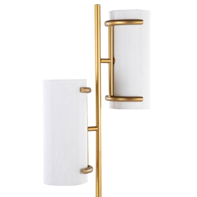 LumiSource Rhonda Floor Lamp: Dual Can Lights, White Plastic Shades, Gold Metal Base, 71" Height