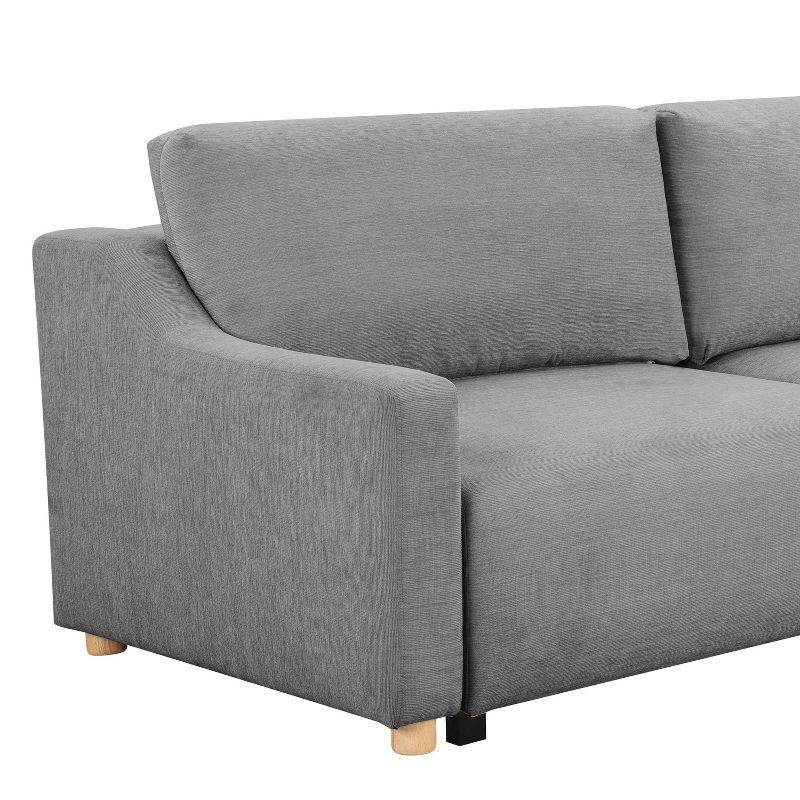 Gray Queen Convertible Sleeper Sofa with Natural Wood Legs