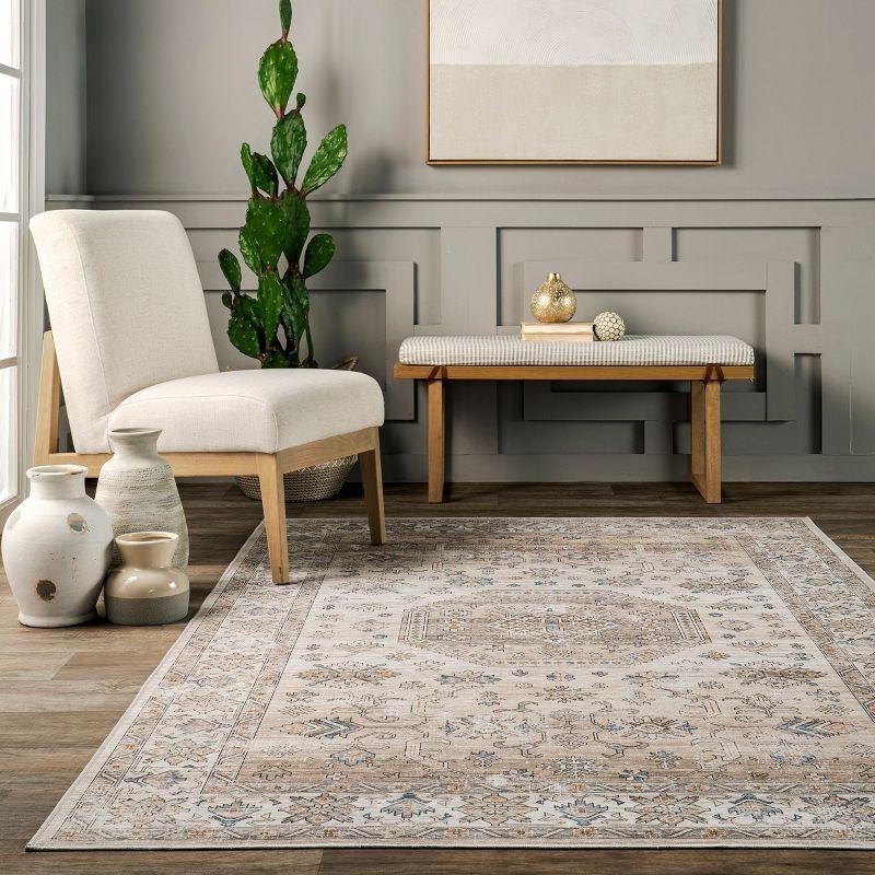 Nuloom Darby Persian Spill Proof Treated Pet Friendly Premium Machine Washable Area Rug, Square 6' x 6', Beige